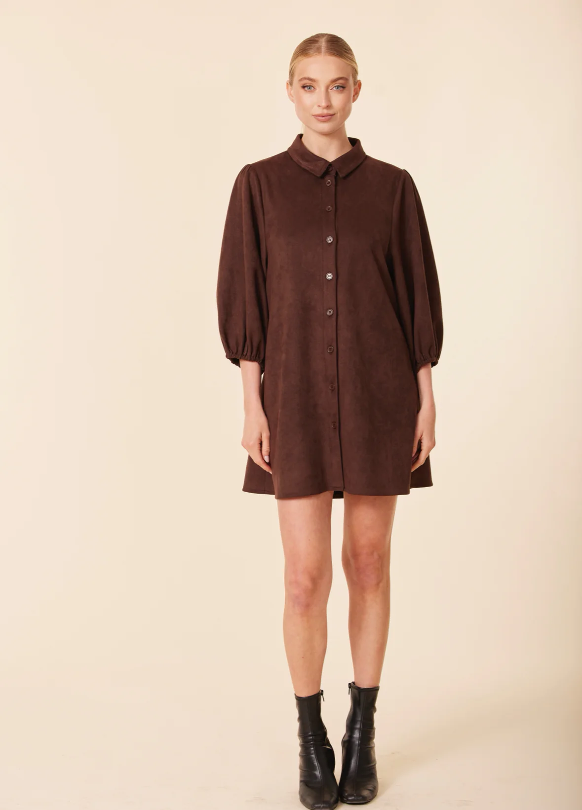 Exaggerated Sleeve Suede Dress